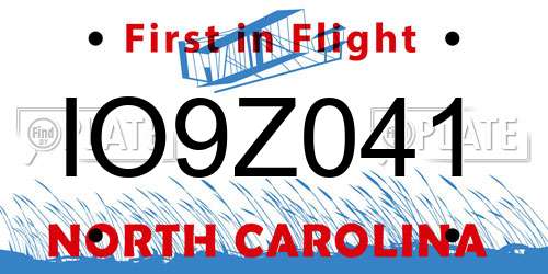 IO9Z041 North Carolina License Plate