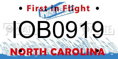IOB0919 North Carolina License Plate