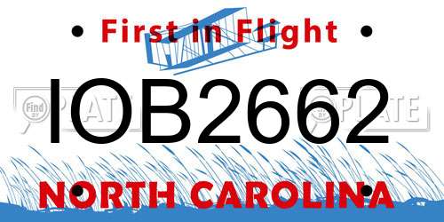 IOB2662 North Carolina License Plate
