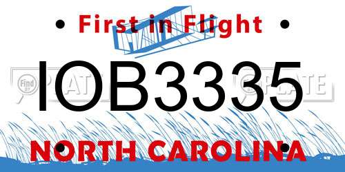 IOB3335 North Carolina License Plate