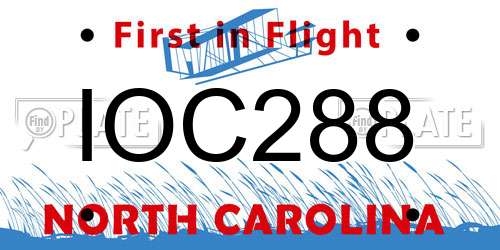 IOC288 North Carolina License Plate