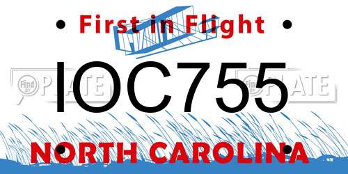 IOC755 North Carolina License Plate