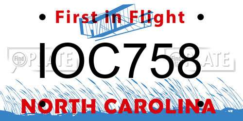 IOC758 North Carolina License Plate