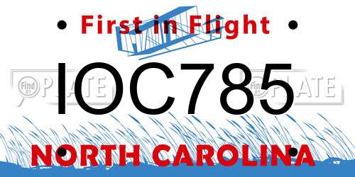 IOC785 North Carolina License Plate