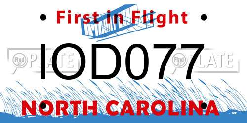IOD077 North Carolina License Plate