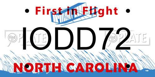 IODD72 North Carolina License Plate