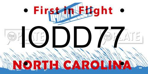 IODD77 North Carolina License Plate
