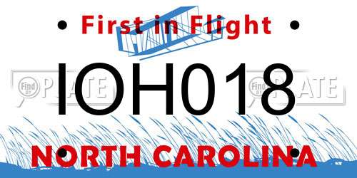 IOH018 North Carolina License Plate