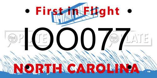 IOO077 North Carolina License Plate