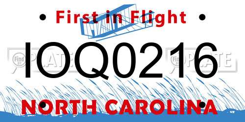 IOQ0216 North Carolina License Plate