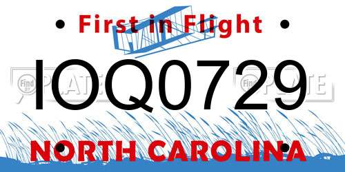 IOQ0729 North Carolina License Plate