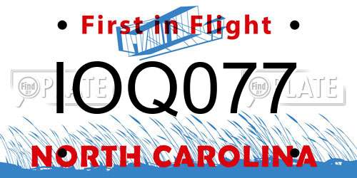 IOQ077 North Carolina License Plate