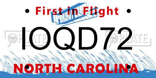 IOQD72 North Carolina License Plate