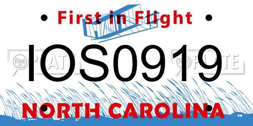 IOS0919 North Carolina License Plate