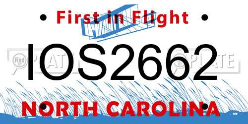IOS2662 North Carolina License Plate