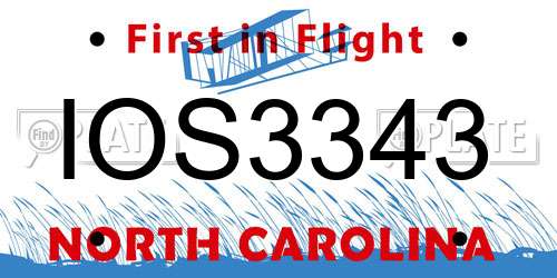IOS3343 North Carolina License Plate