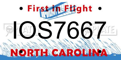 IOS7667 North Carolina License Plate