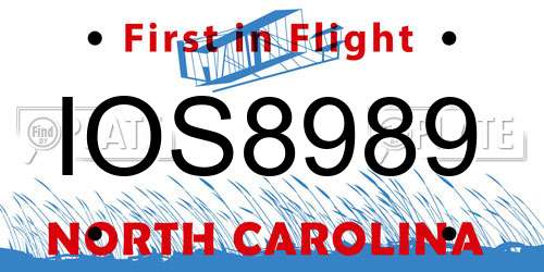 IOS8989 North Carolina License Plate