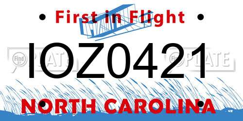 IOZ0421 North Carolina License Plate