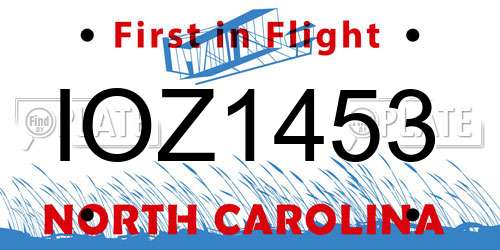IOZ1453 North Carolina License Plate