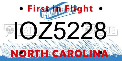 IOZ5228 North Carolina License Plate