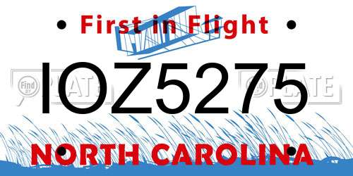IOZ5275 North Carolina License Plate