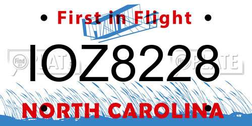 IOZ8228 North Carolina License Plate