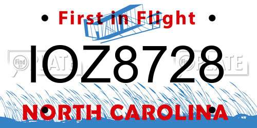 IOZ8728 North Carolina License Plate