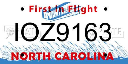 IOZ9163 North Carolina License Plate