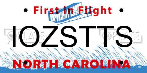 IOZSTTS North Carolina License Plate