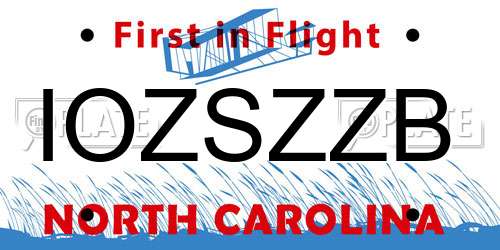 IOZSZZB North Carolina License Plate