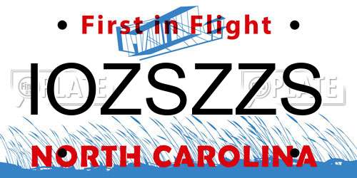IOZSZZS North Carolina License Plate