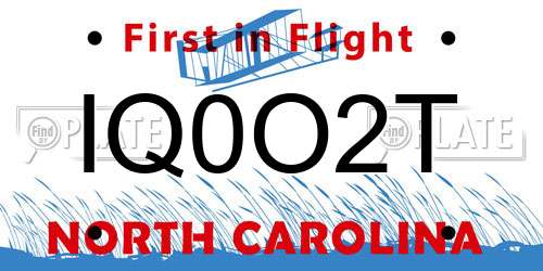 IQ0O2T North Carolina License Plate