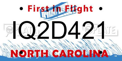 IQ2D421 North Carolina License Plate