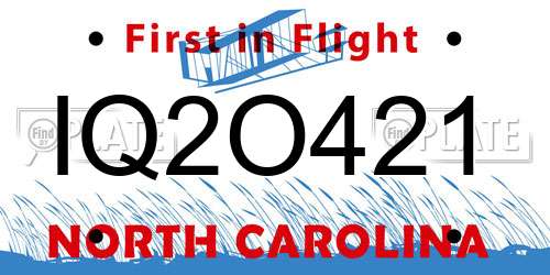 IQ2O421 North Carolina License Plate