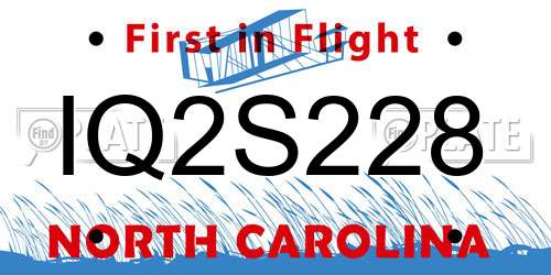 IQ2S228 North Carolina License Plate
