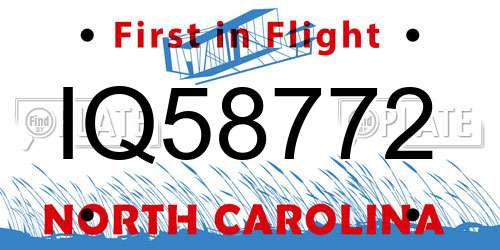 IQ58772 North Carolina License Plate