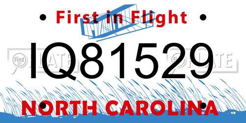 IQ81529 North Carolina License Plate