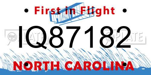 IQ87182 North Carolina License Plate
