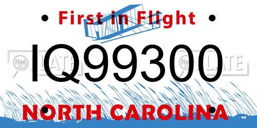 IQ99300 North Carolina License Plate