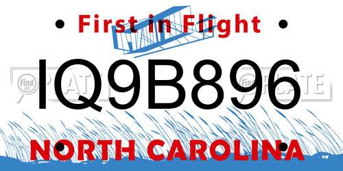 IQ9B896 North Carolina License Plate