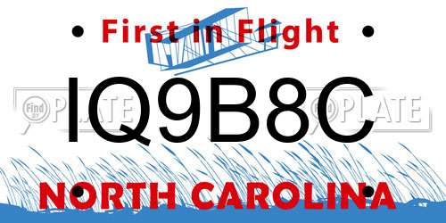 IQ9B8C North Carolina License Plate