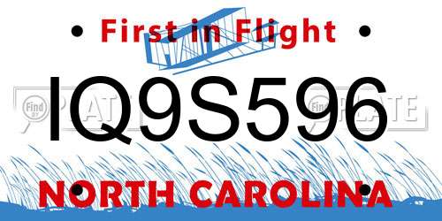 IQ9S596 North Carolina License Plate