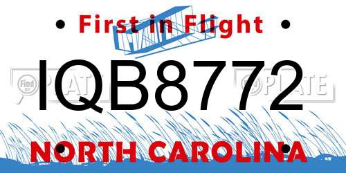 IQB8772 North Carolina License Plate