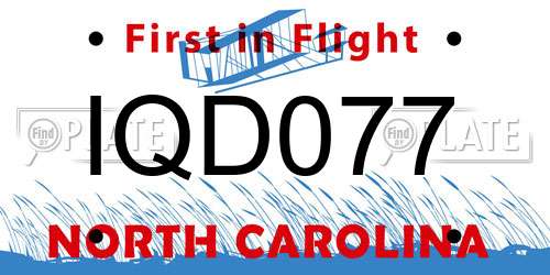 IQD077 North Carolina License Plate