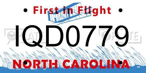 IQD0779 North Carolina License Plate