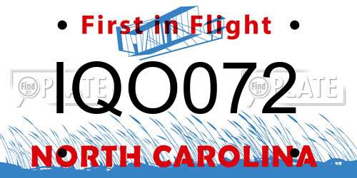 IQO072 North Carolina License Plate