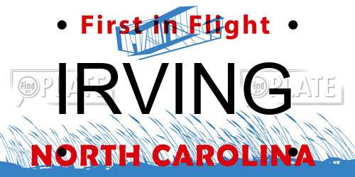 IRVING North Carolina License Plate