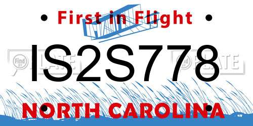 IS2S778 North Carolina License Plate