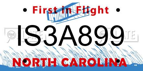 IS3A899 North Carolina License Plate
